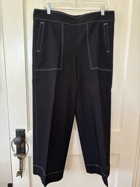 Chico's Black Wide Leg Utility Pants Size 2 (12/14) Black with White Trim